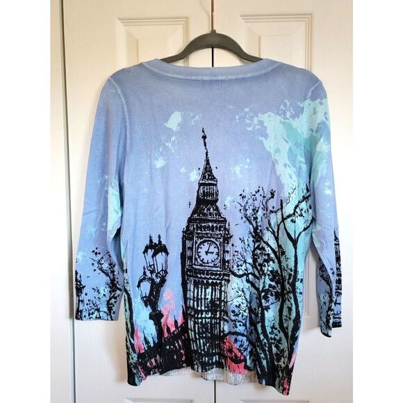 Joseph A Sweater "Big Ben" Ladies' Sweater Printed Both Sides Sz M NWT *Has SNAG - Picture 2 of 6
